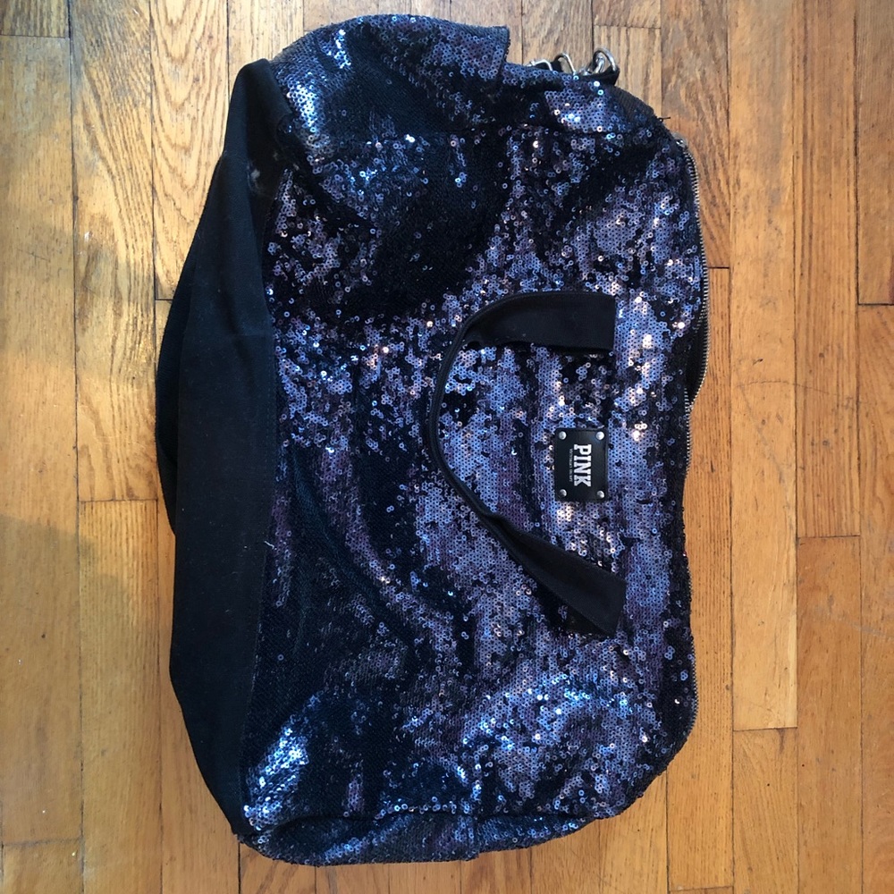 Pink sequence cross body duffle bag